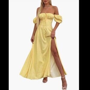 NWT KUTUMAI Puff Sleeve Floral Print Maxi Dress Size Medium Front Slit